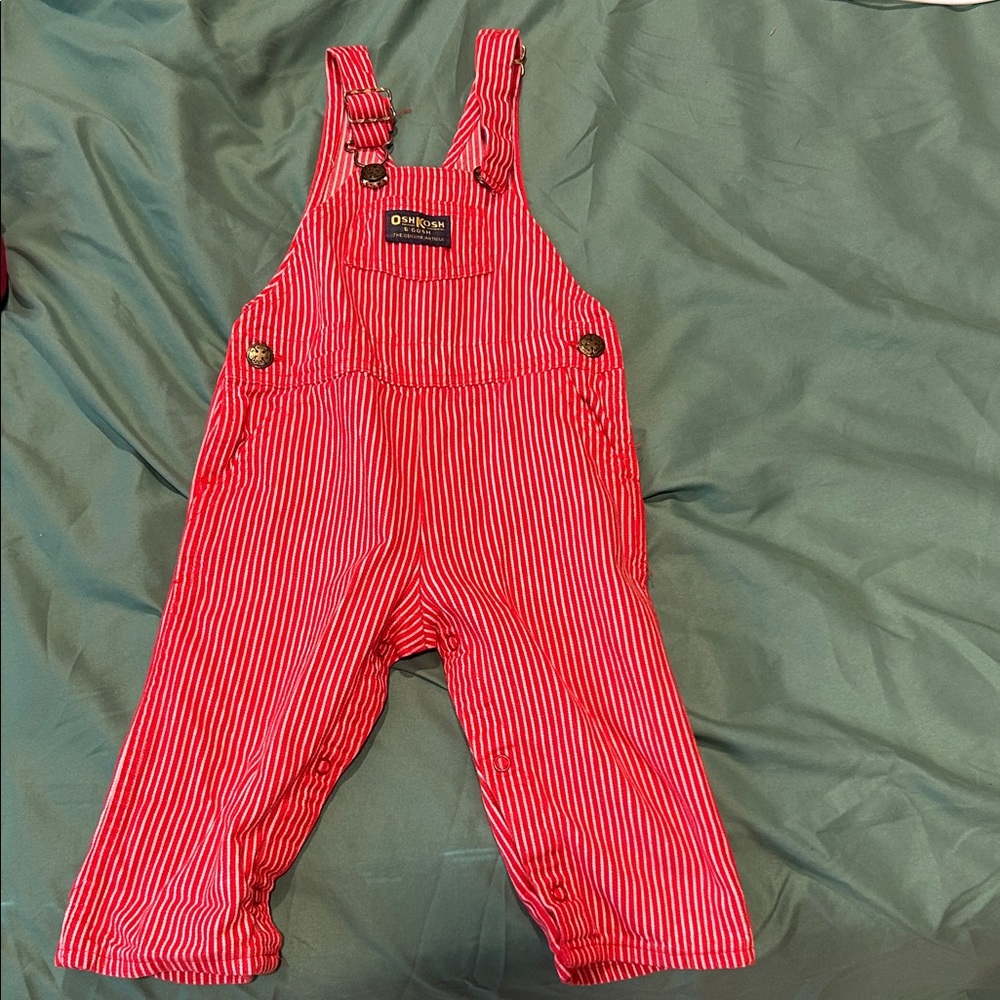 OshKosh B'gosh Kids Red Railroad Striped Overalls Vintage